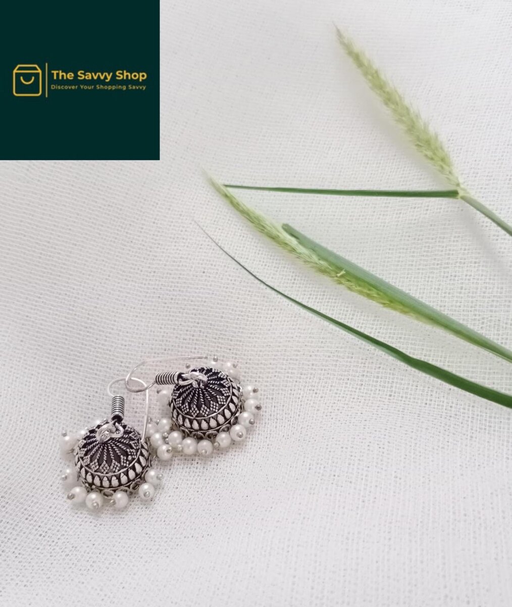 Silver plated pearl jhumka