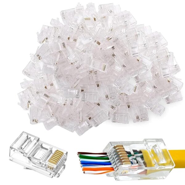 100 Pack Cat 6 Rj45 Connector, Cat6 Pass Through Connectors