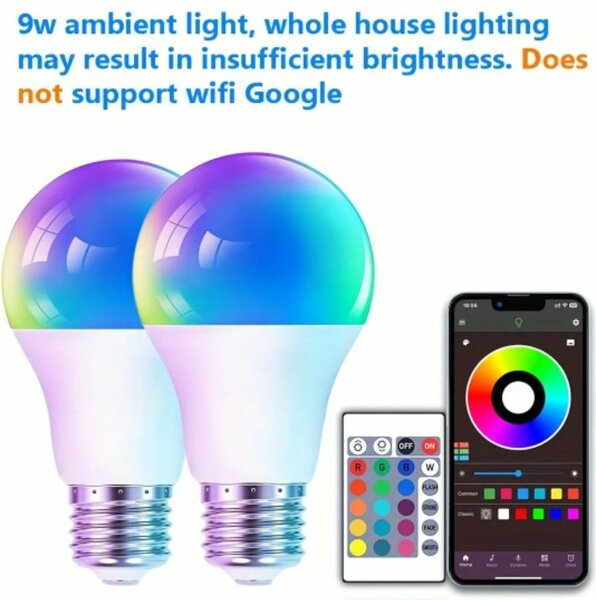2 PCS LCUTML Smart LED Bulbs, RGBW Color Changing, Dimmable