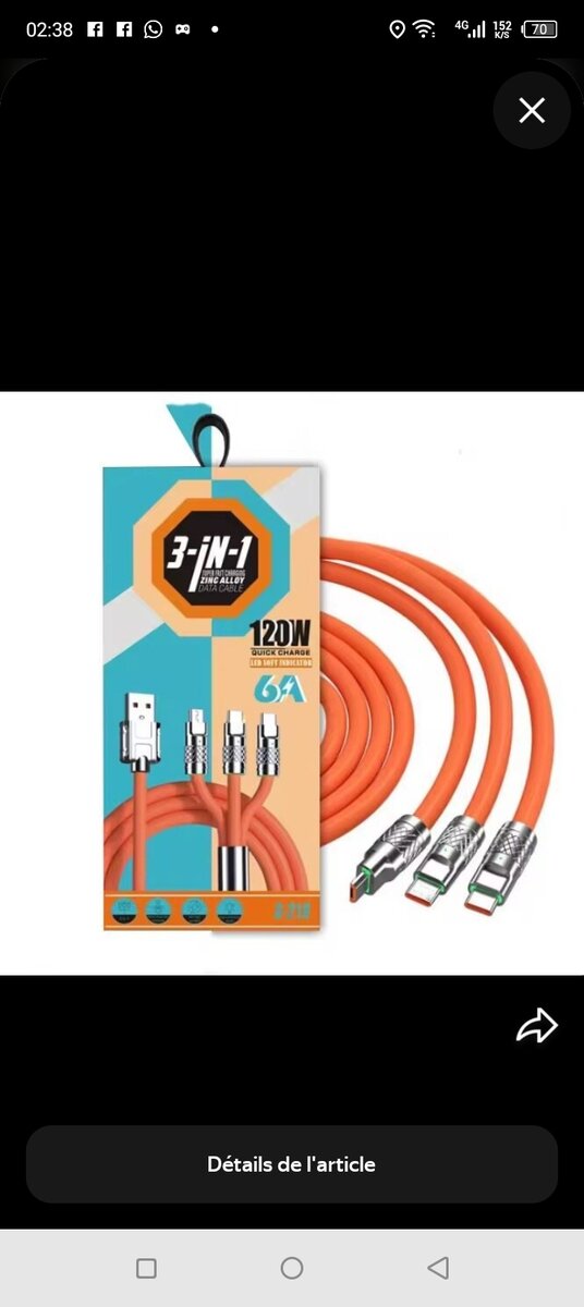 Câble 3-en-1 Charge Rapide