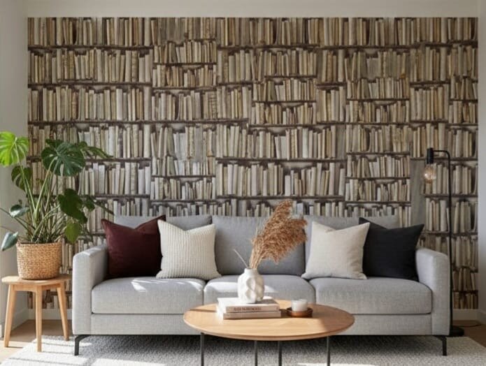 Papier peint bibliothèque réaliste