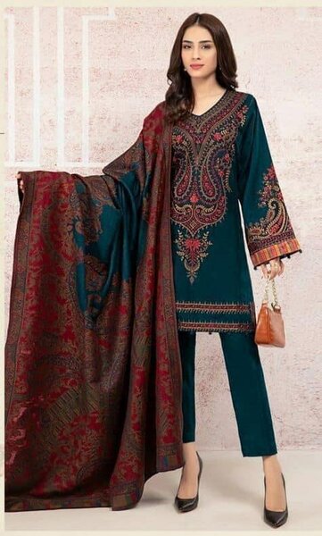 3Pcs Woman Unstitched Embroidered Suit
