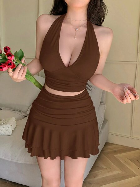 Robe élégante marron femme