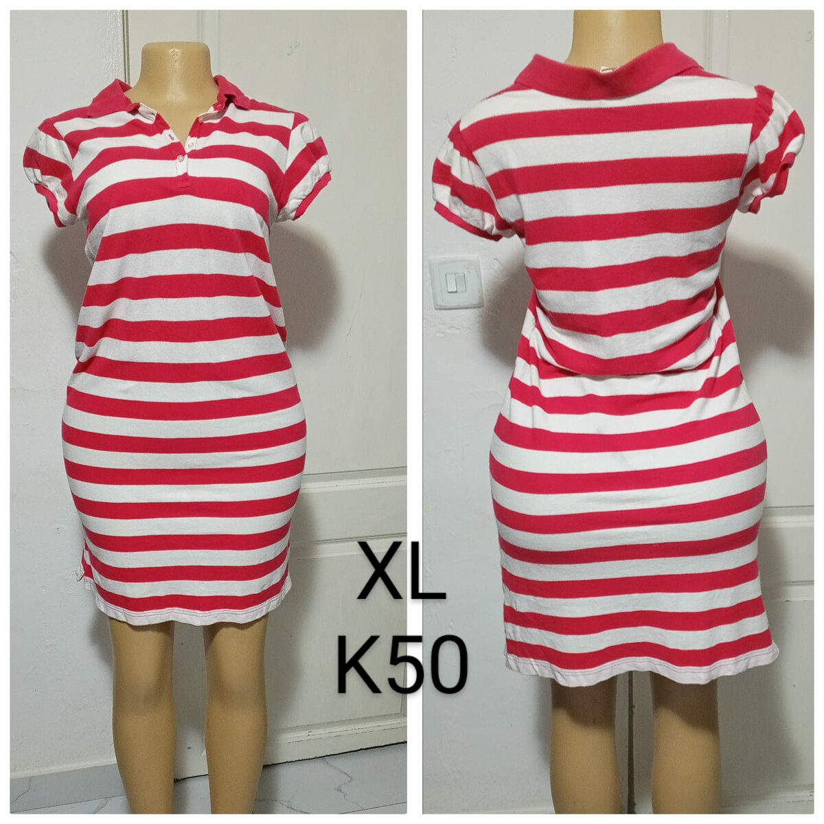 Women's short Red and white striped dress, size XL
