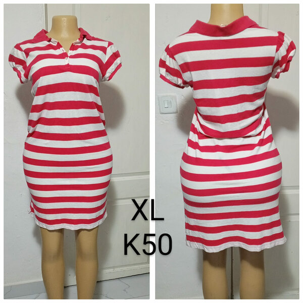Women's short Red and white striped dress, size XL