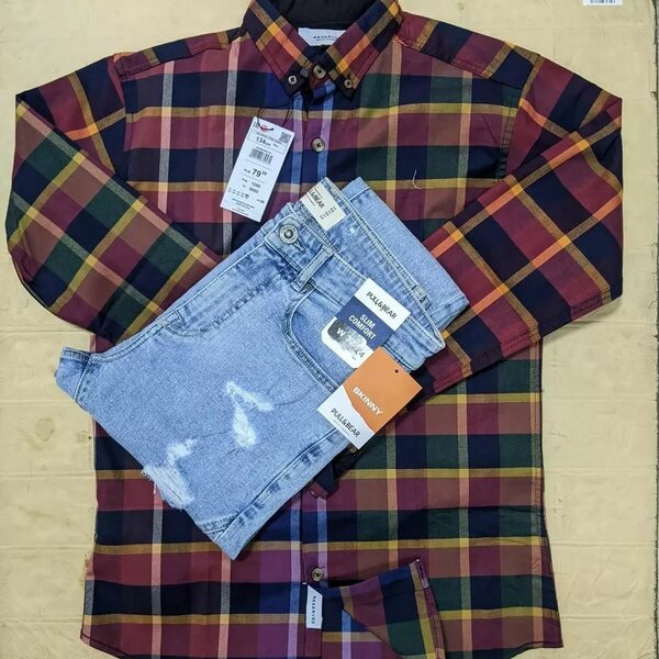 Men's set: plaid shirt and jeans