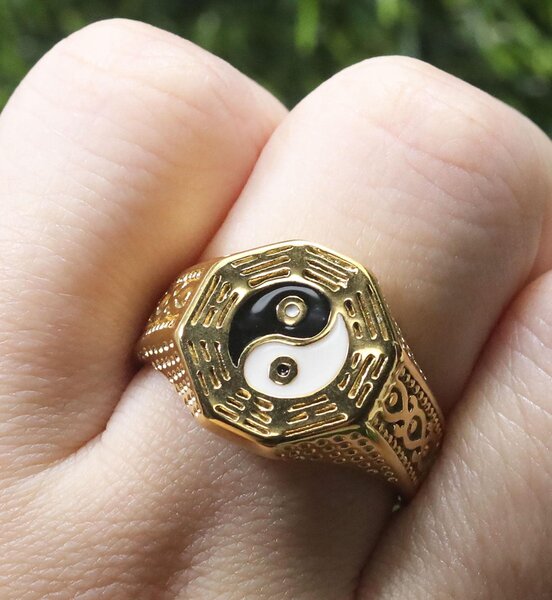 Bague Homme Yin Yang Dorée