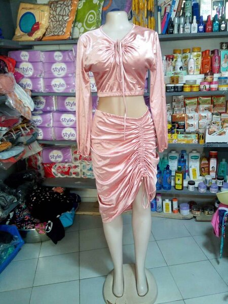 Ensemble Satin Rose Froncé Femme