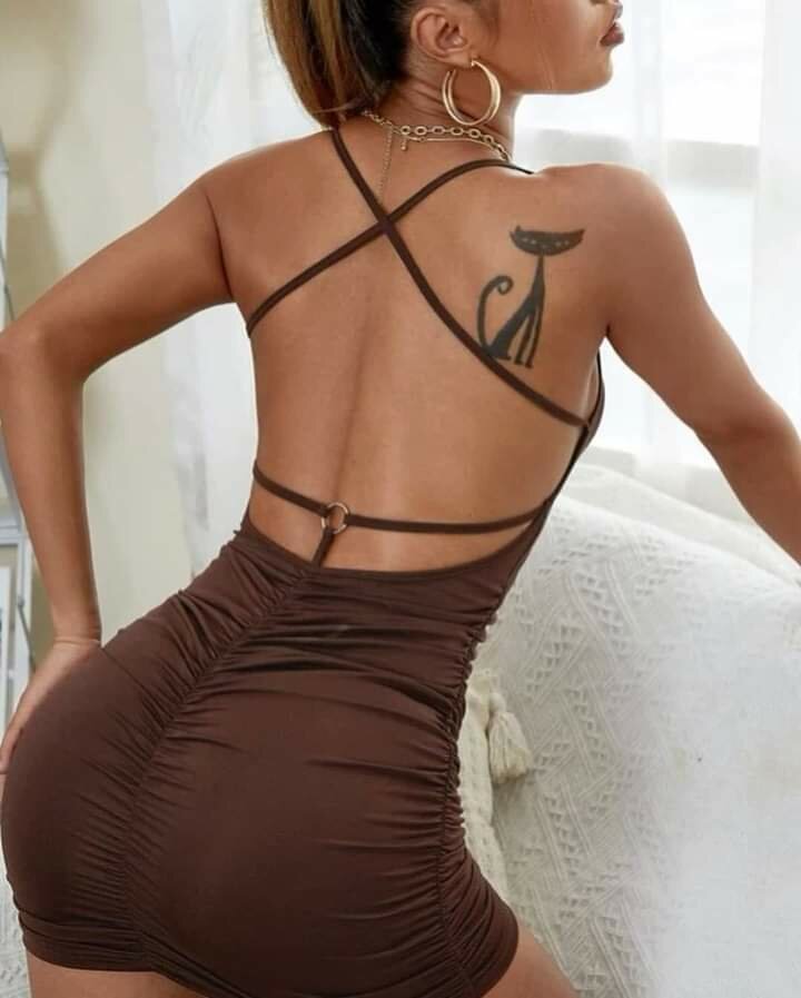 Robe moulante dos nu marron