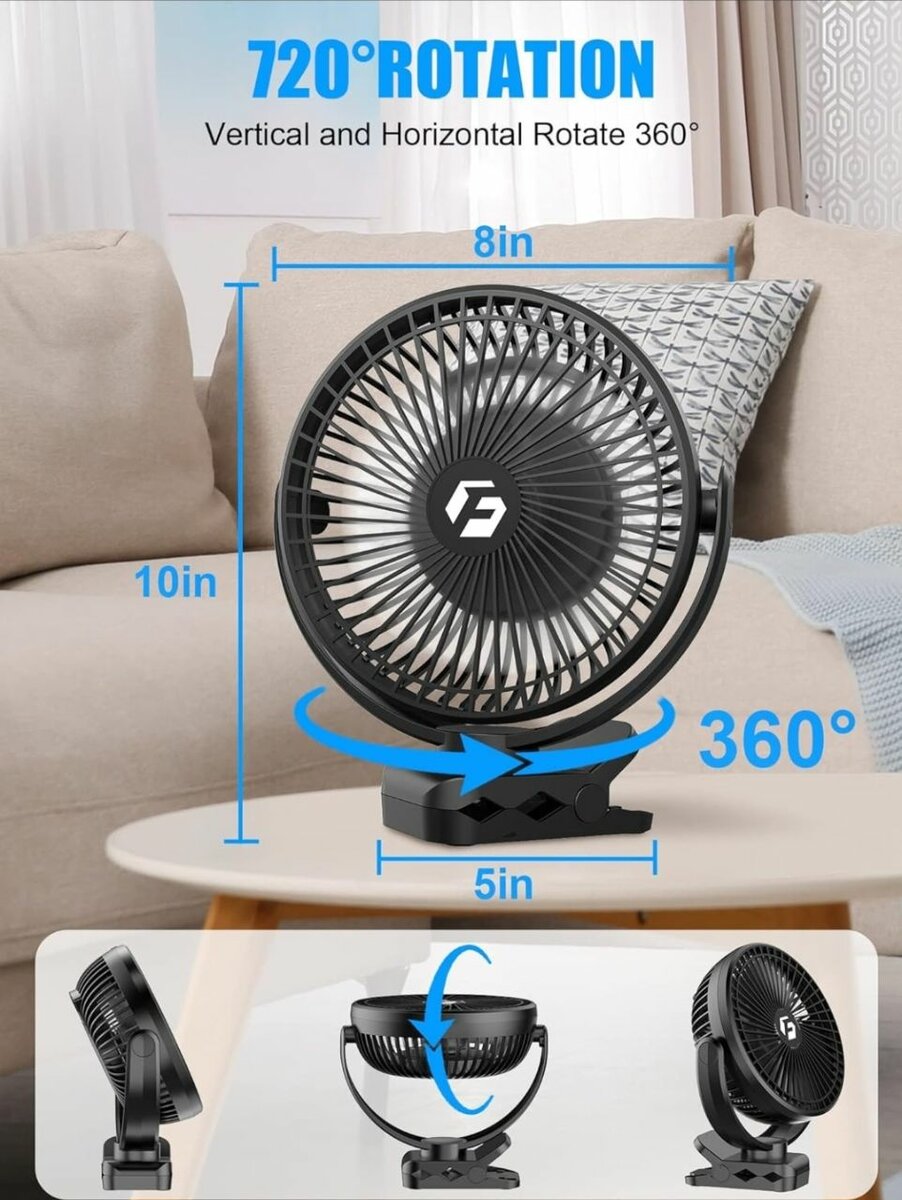 Rechargeable Portable Clip Fan With Light And Remote
