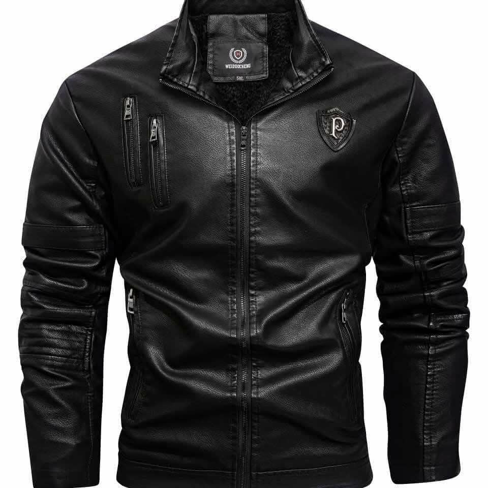 Veste en cuir noir homme
