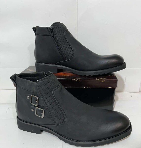 Men's leather boots,black Sizes: 40-45