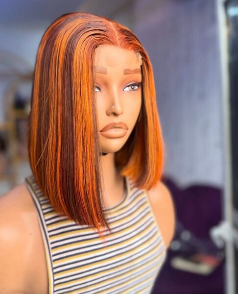 Perruque bob orange naturelle