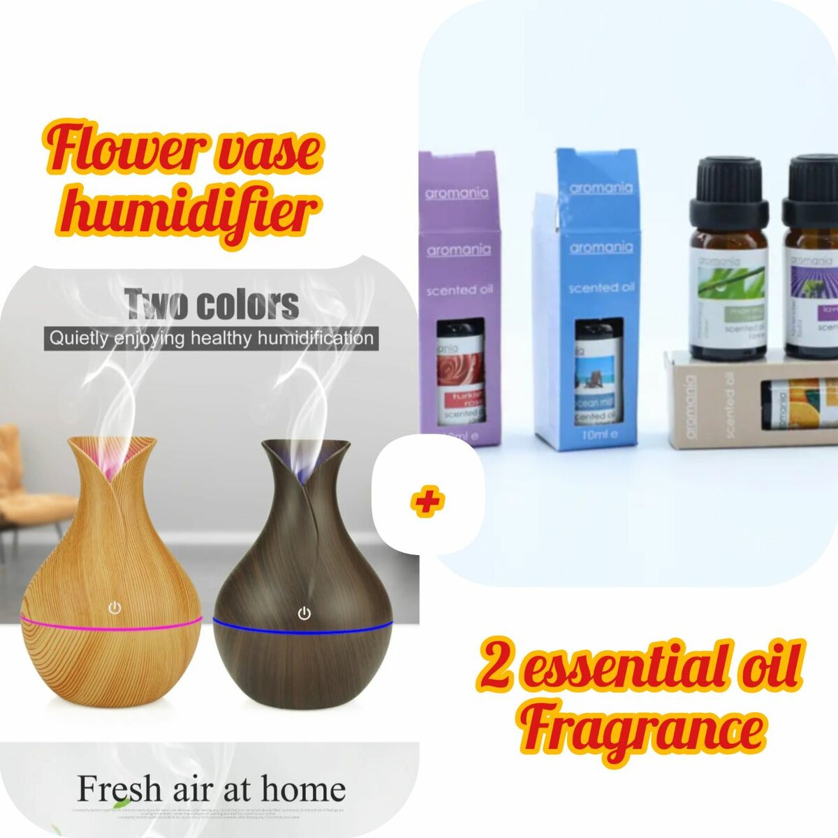 Vase humidifier with 2 essential fragrance combo