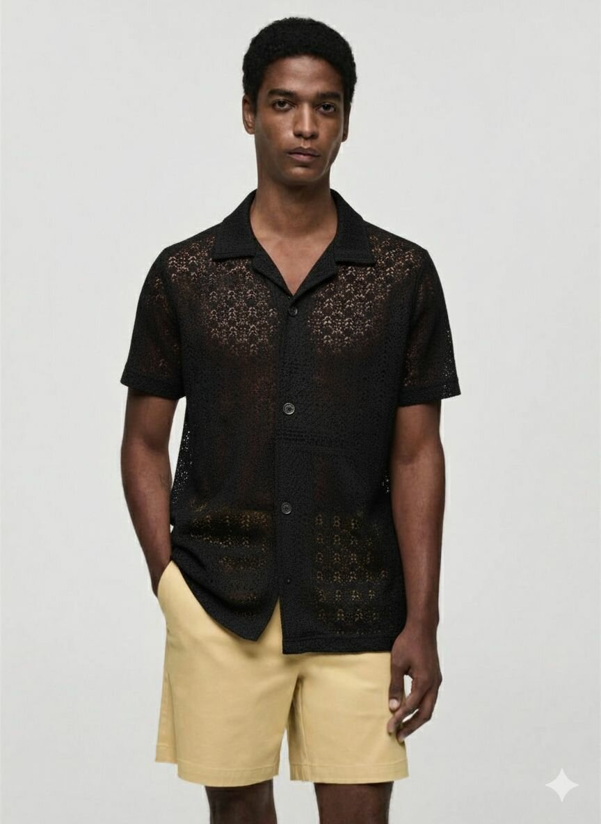 Chemise en dentelle noire homme