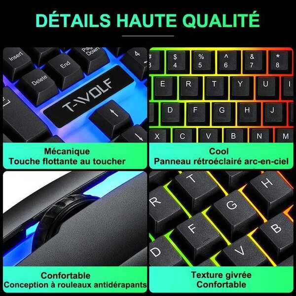 Clavier + Souris + Tapis USB filaire Avec Lumière RGB