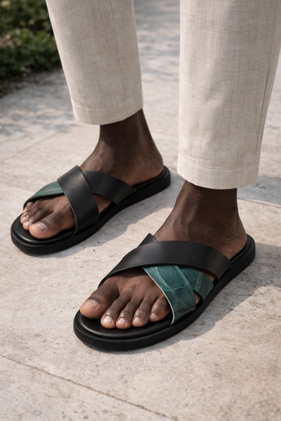 Sandales croisées cuir homme