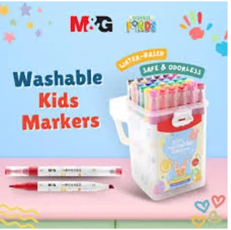 M & G dual tips water soluble broad and fine tip for kids washable color markers for art M&G 12 / 24 / 36/ 48 Easy washable Watercolor Pen Children's Triangle Rod Face Color Graffiti Brush set Student Art painting Supplies