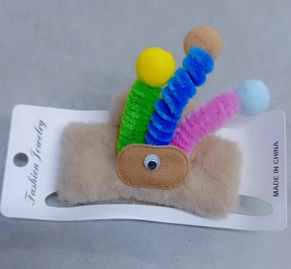 3 Barrettes peluches colorées