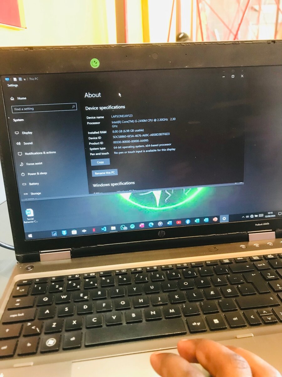 Hp pro book 6250b corei5 8gb ram 250hdd