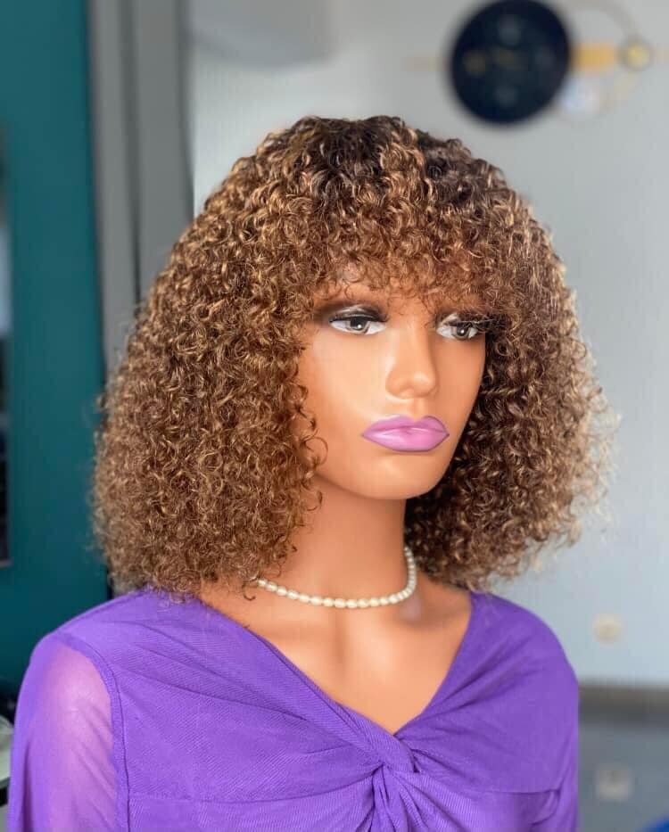 180% Culry fringe wig human hair 