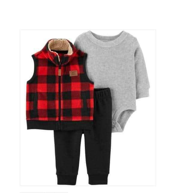 3-PIECE BUFFALO CHECK LITTLE VEST SET by Carter's  Size 12 m