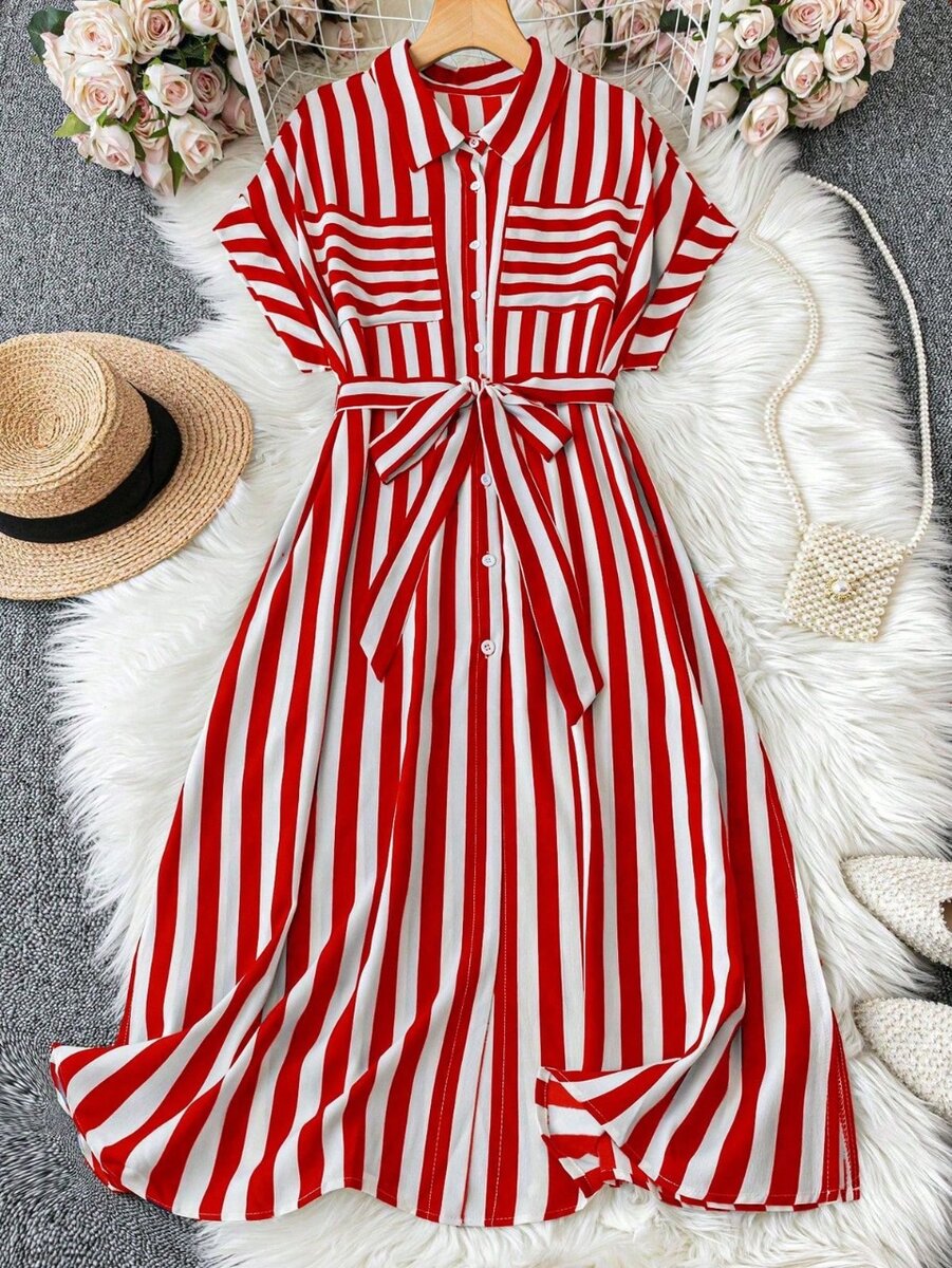Plus size stripe print short sleeve dress