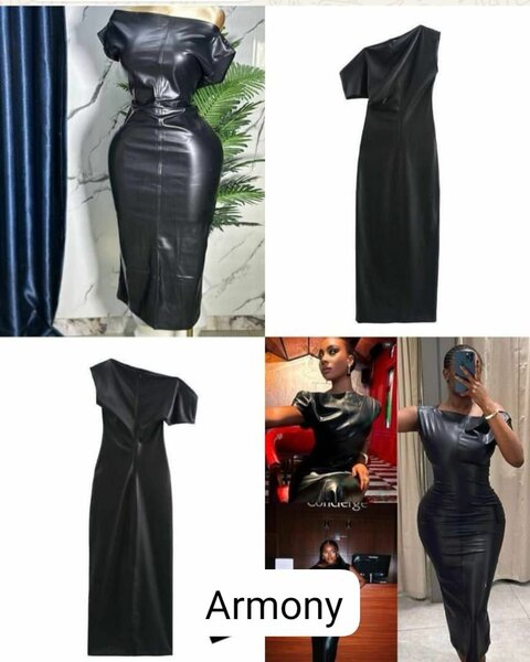 Robe moulante en cuir noir