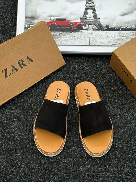 Sandales en cuir noir Zara