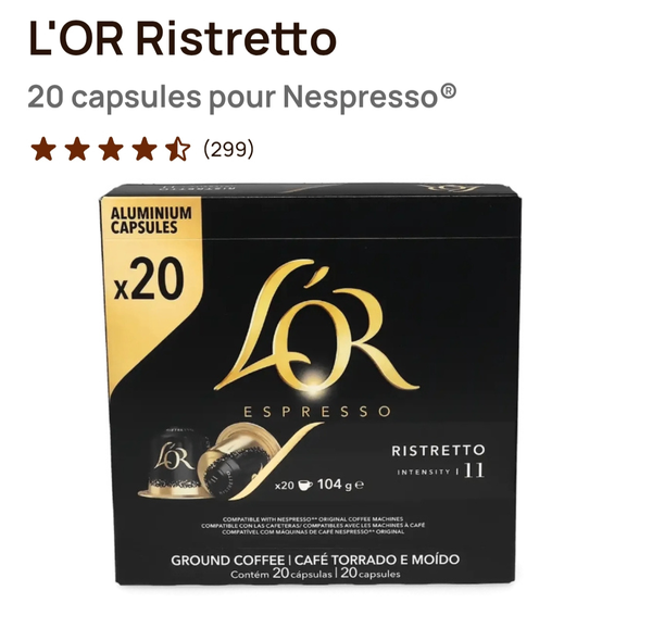 L'OR Ristretto Capsules Nespresso