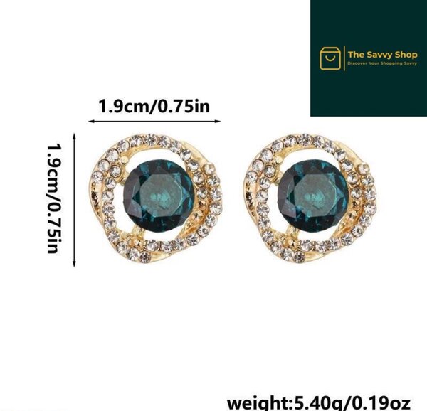 Double round gold plated artificial stone earrings
