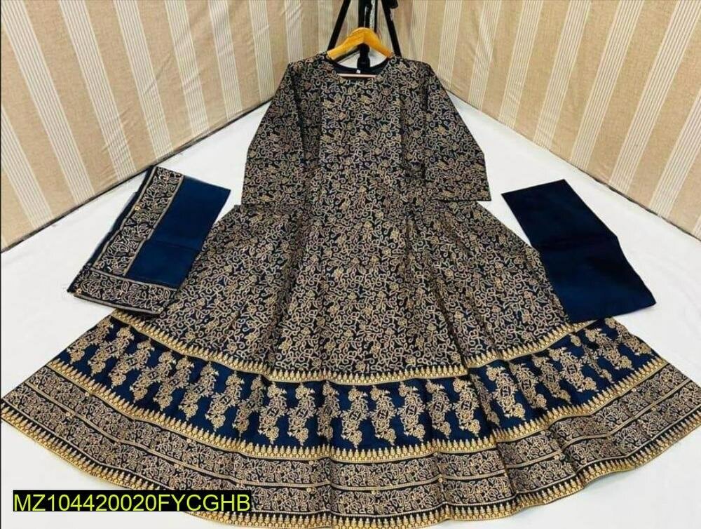 3 PC women's Stitched Karta Silk Steam Paint Suit