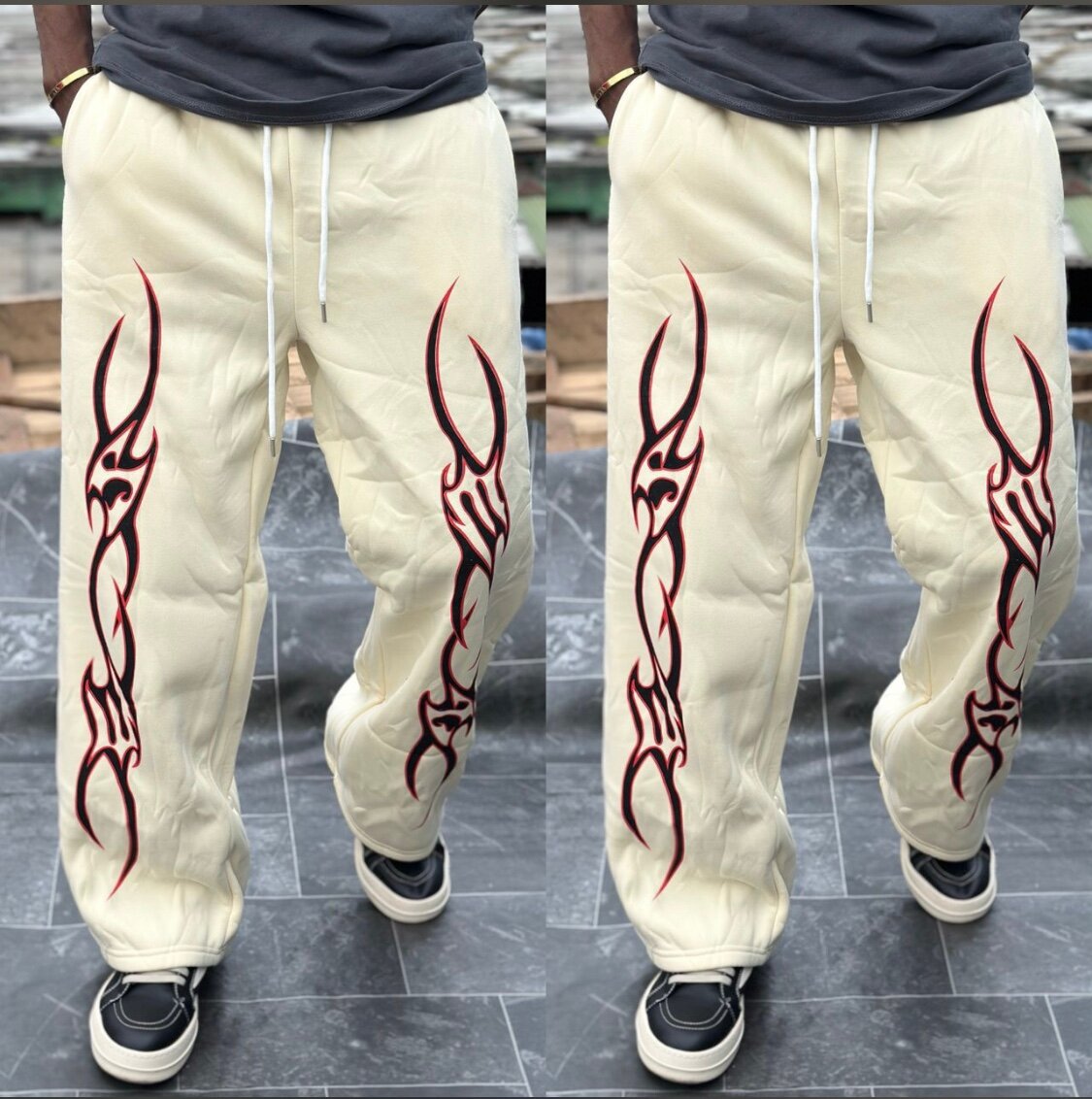 Pantalon jogging beige motif tribal