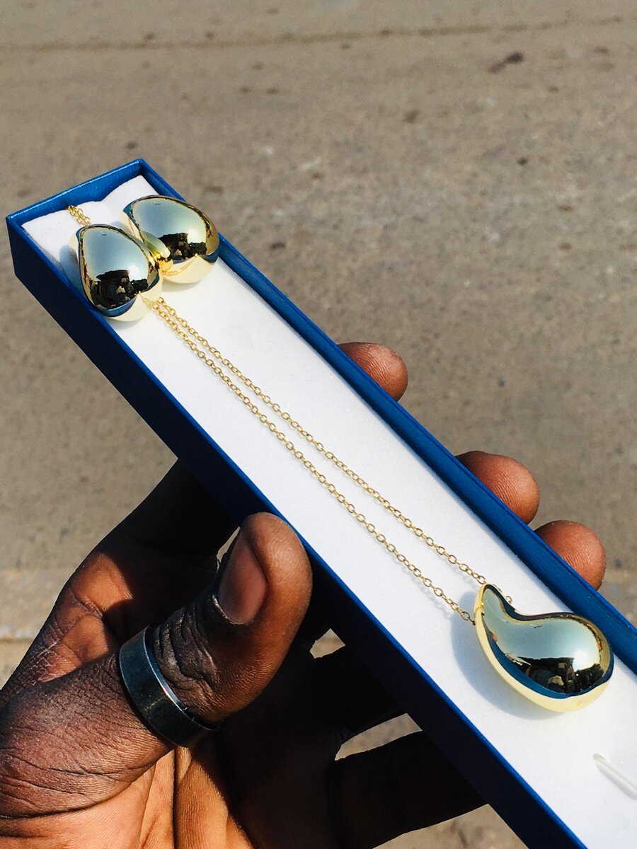 Stainless steel TearDrop Necklace and Earrings