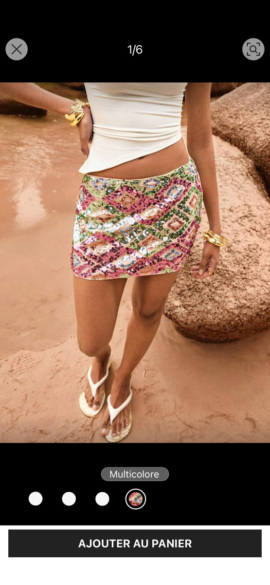 Jupe courte à sequins multicolore