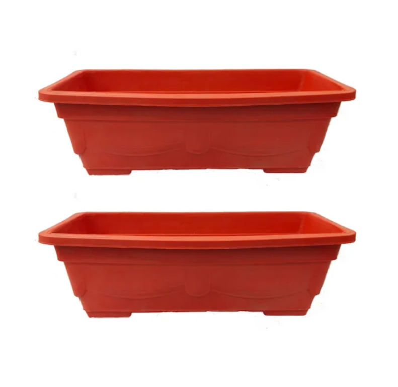 Pack Of 2 Large Plastic Kiari For Plants & Flowers Growing Dia 17 x 8 Inch & Height 5.50 Inches - Red