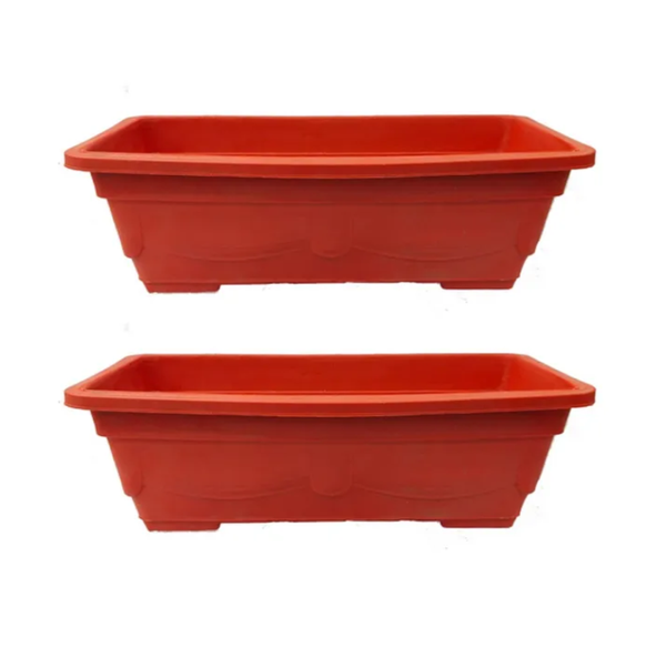 Pack Of 2 Large Plastic Kiari For Plants & Flowers Growing Dia 17 x 8 Inch & Height 5.50 Inches - Red
