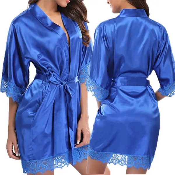 Peignoir satiné dentelle femme