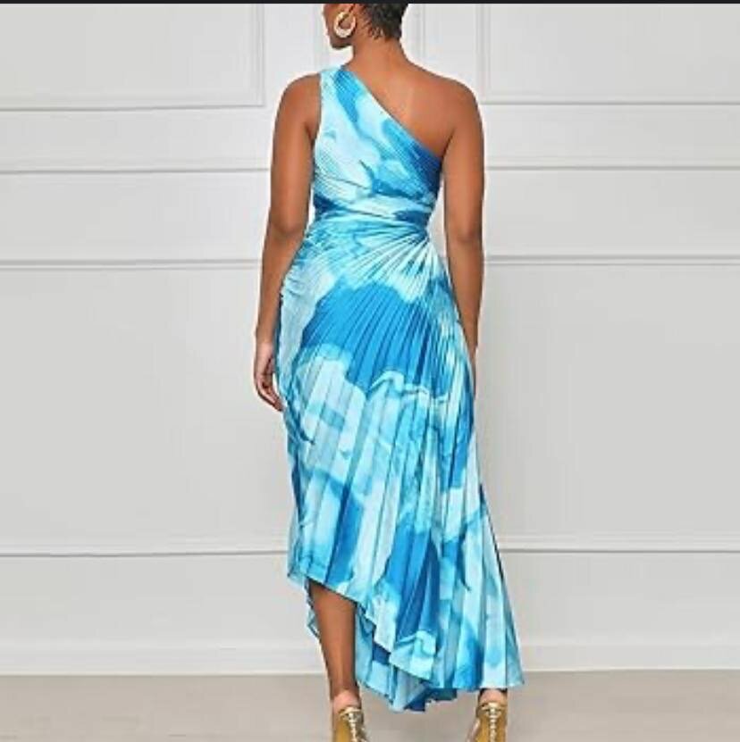 One shoulder Tie Dye pleated cutout dress