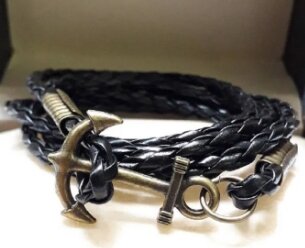 High Qualtiy Anchor Black Leather Bracelet For Men & Boys