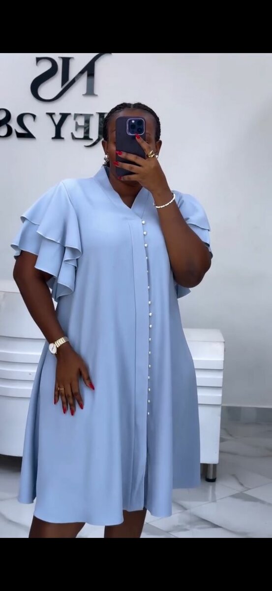 Robe Évasée Bleu avec Volants