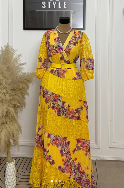  CLASSY LACE BELTED MAXI DRESS.