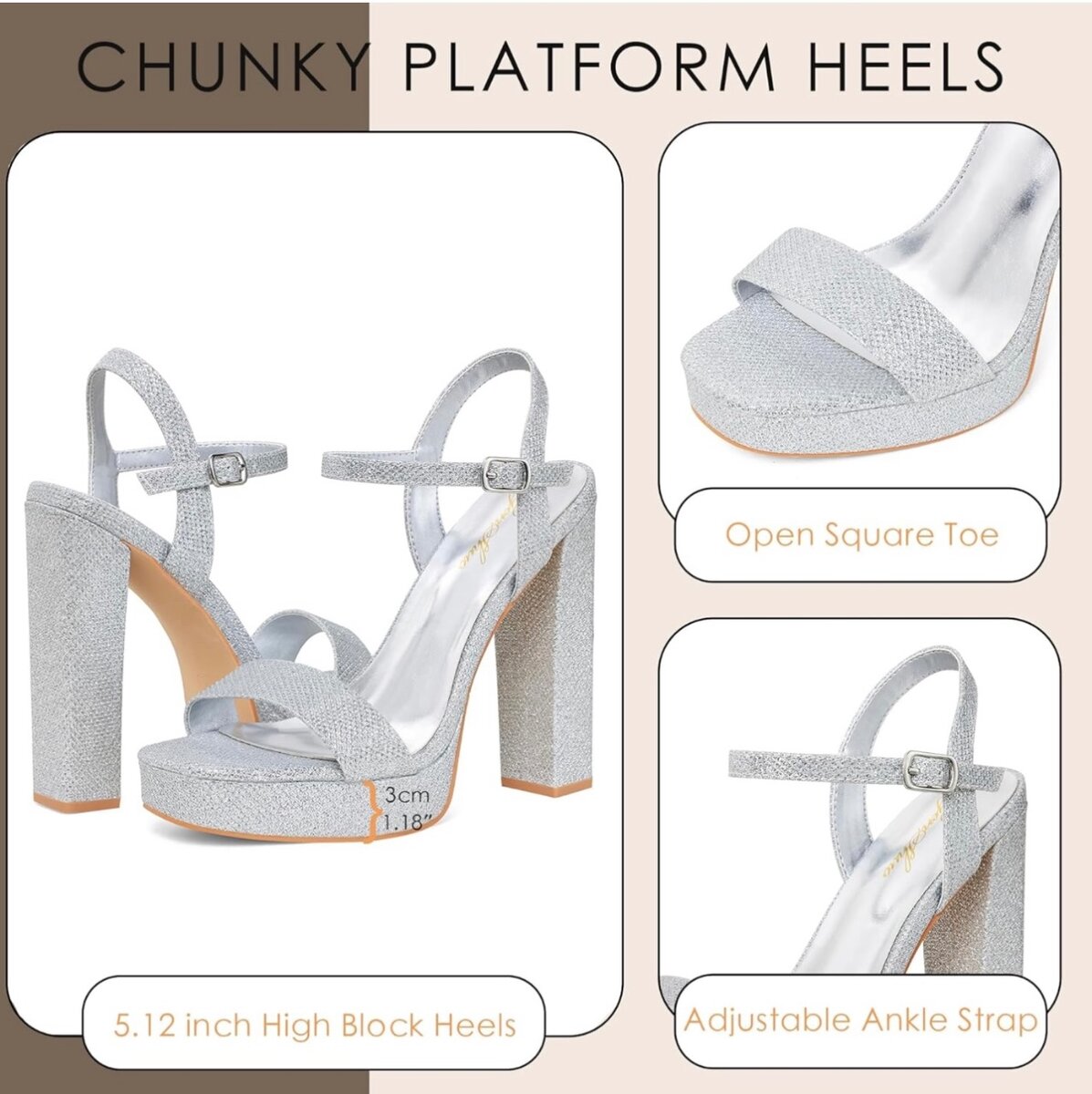 Silver block heeled sandal