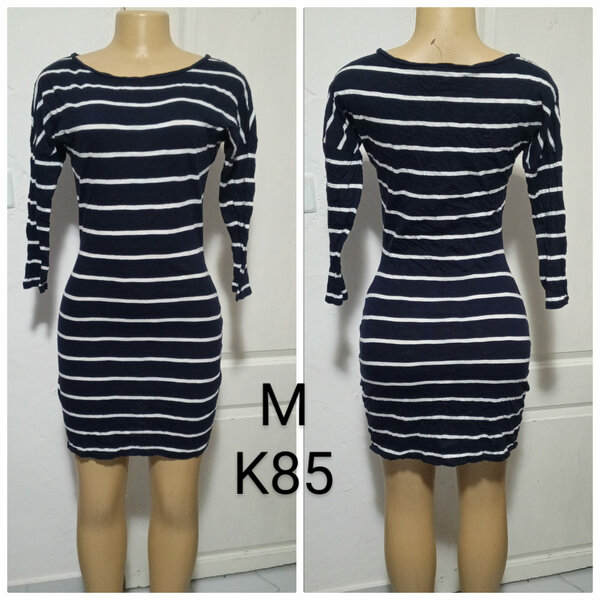 Women's black and white striped dress, size M