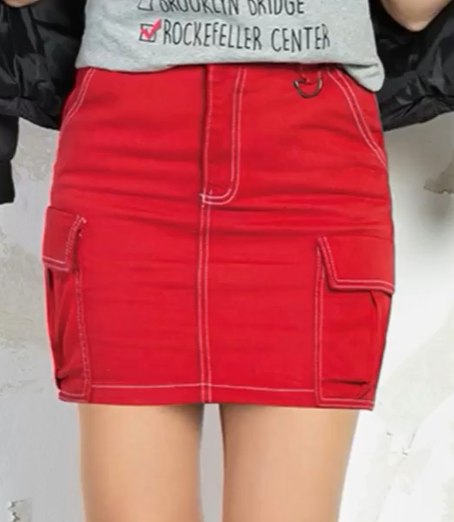 Mini skirts, denim, color red
