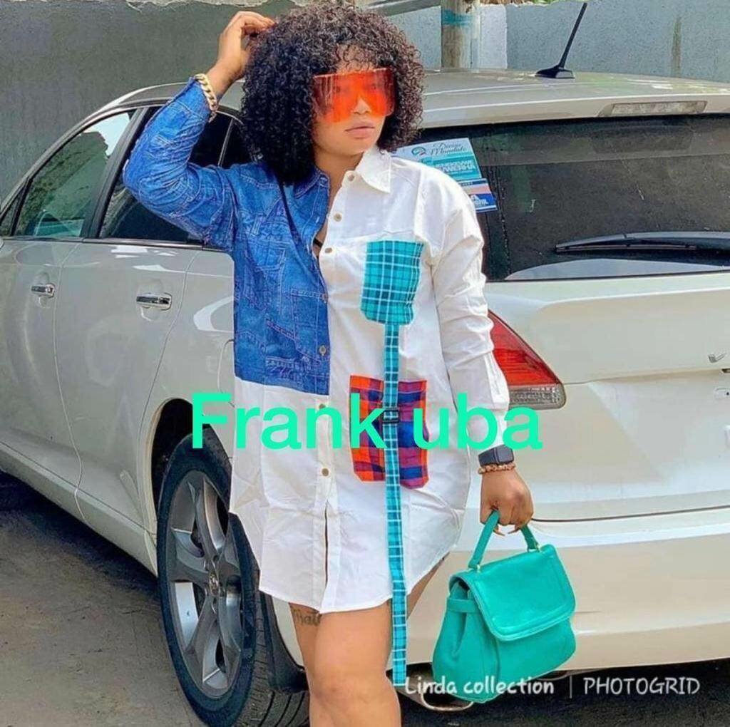 Robe chemise denim et carreaux