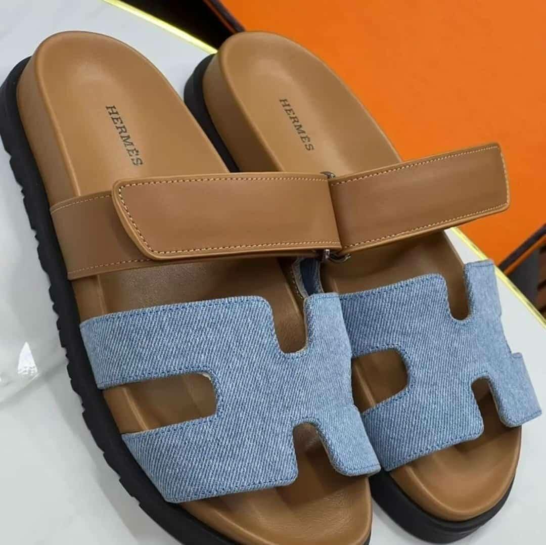 Hermes slippers available in brown, white, multicolored