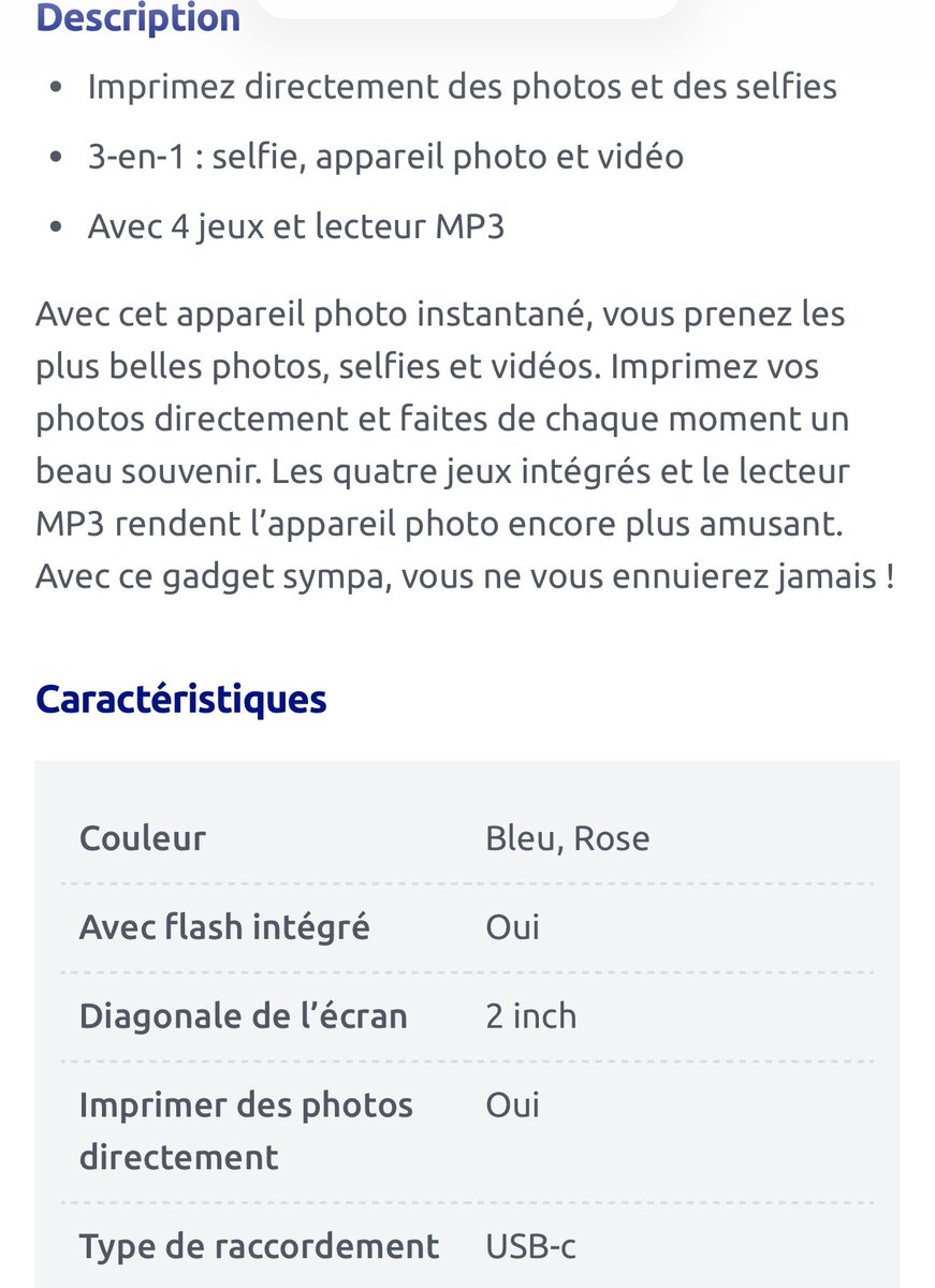 Appareil Photo Instantané Enfant