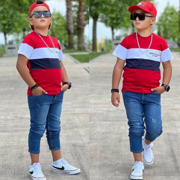 T-shirt enfant rayé rouge