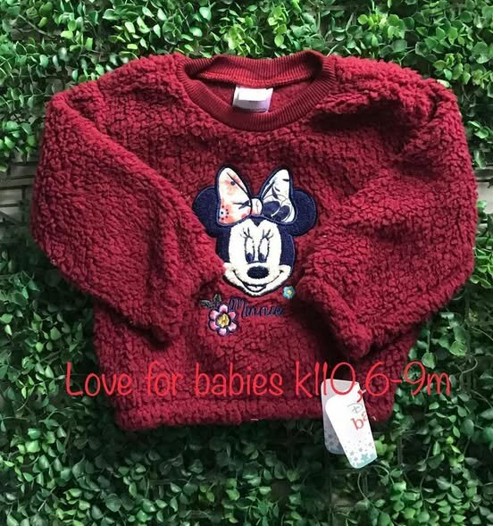 Burgundy terry sweatshirt with Mickey Mouse 6-9m